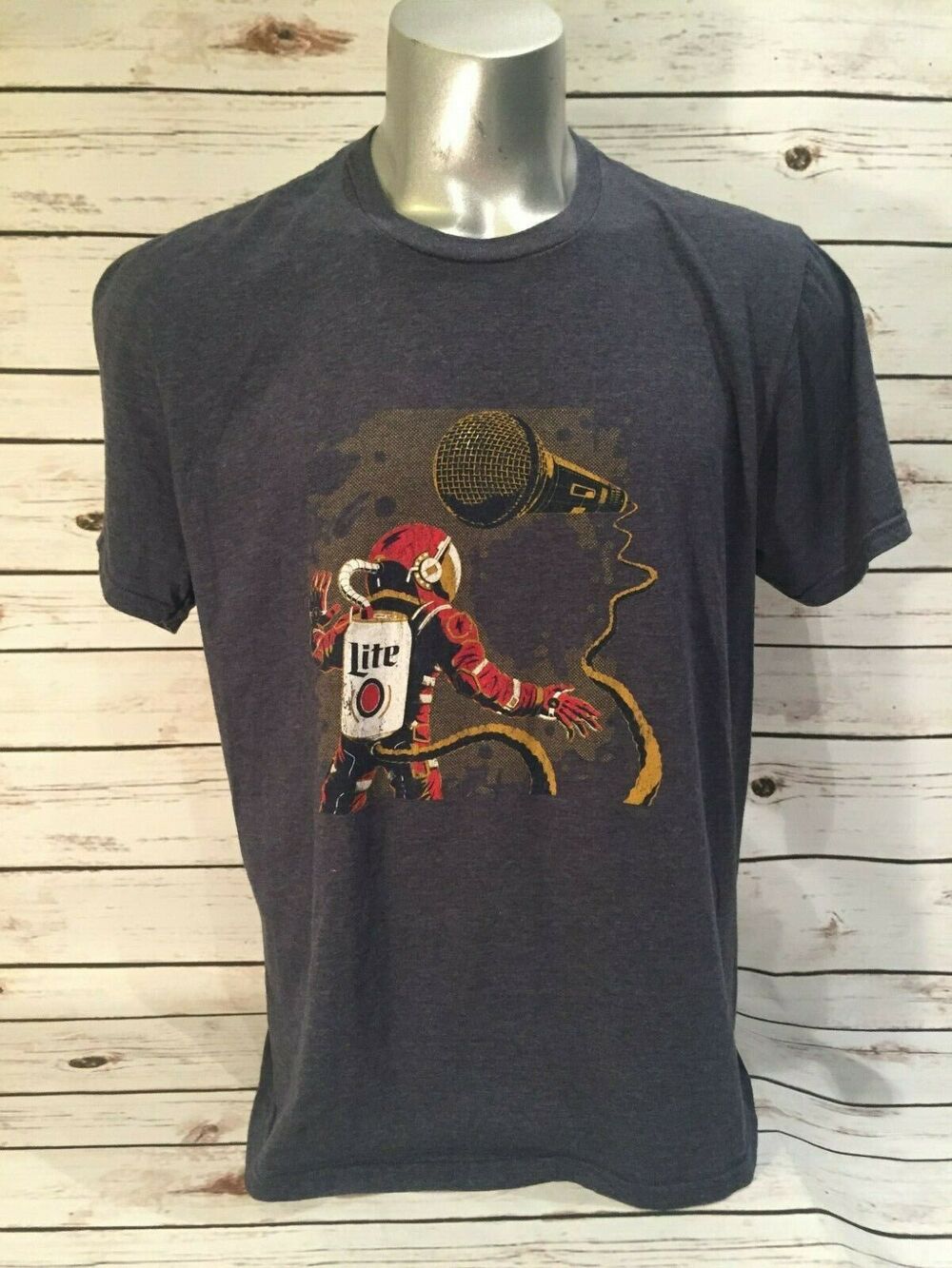 Miller Lite Beer Astronaut Microphone DJ Karaoke Open Mic Night Bar TShirt Shirt